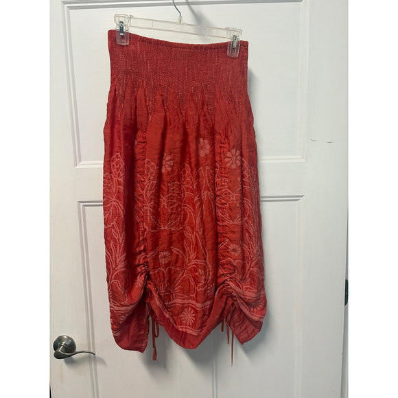 Lapis Dresses & Skirts - Lapis Boho Chic Coral Floral Maxi Skirt with Smocked Waist and Adjustable Ruched